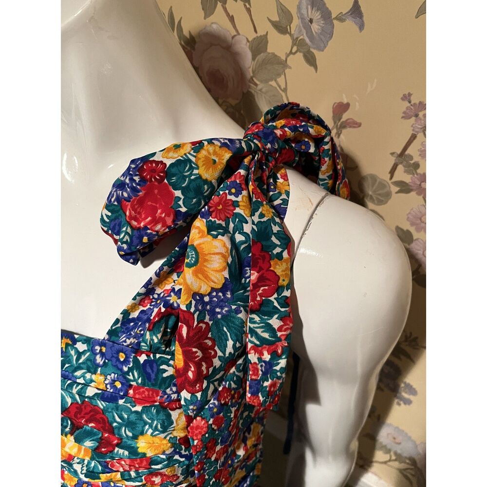 Vintage Albert Nipon 100% Silk Floral Ruched Dress Size 4 - Picture 7 of 10